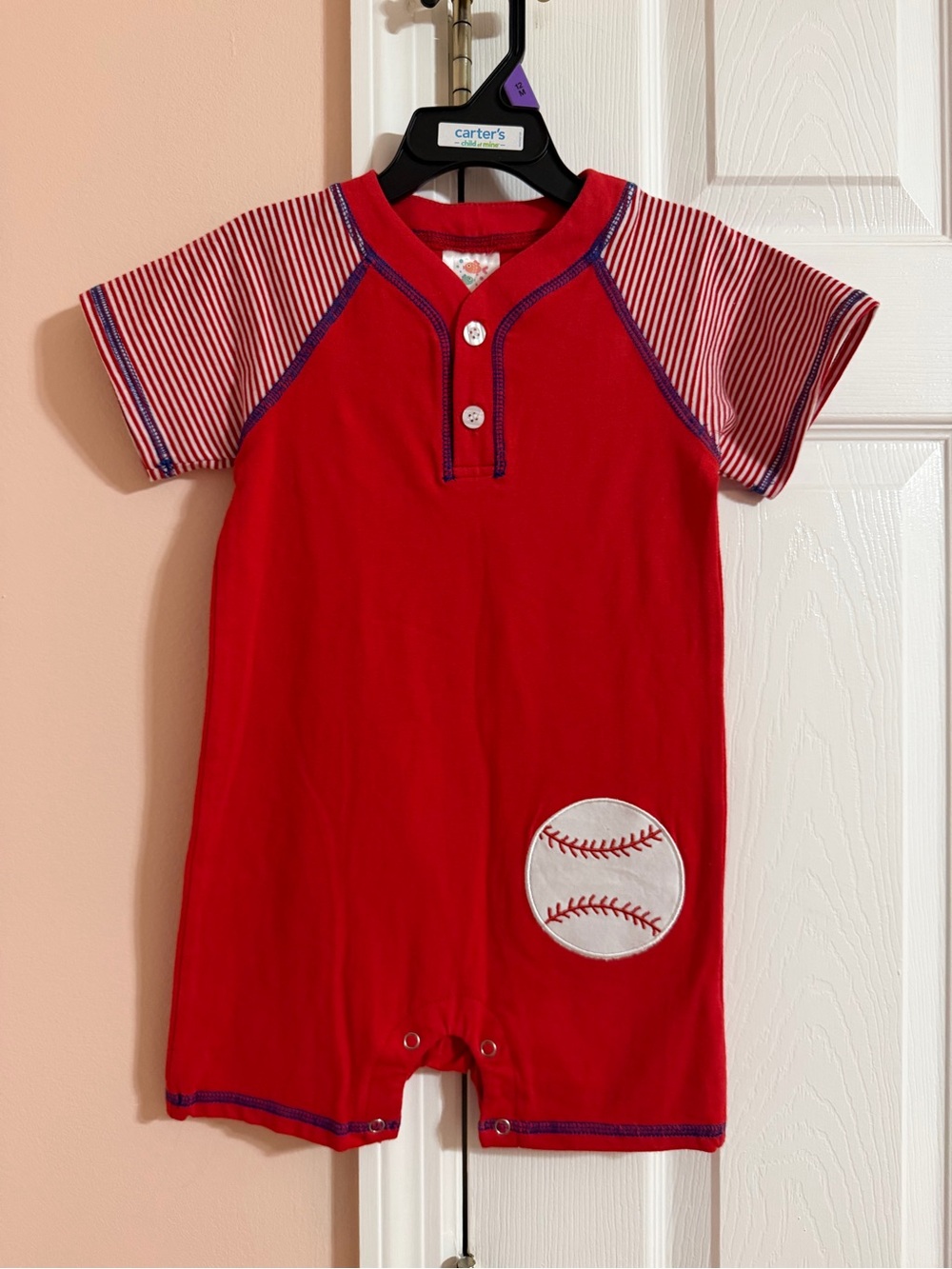 Stitchy Fish Red Baseball Romper